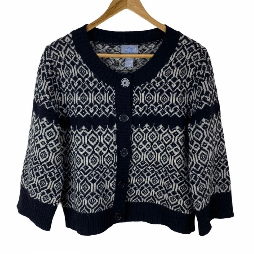 Vintage Lambs Wool Cardigan Sweater Carroll Reed Women’s Size S Black White